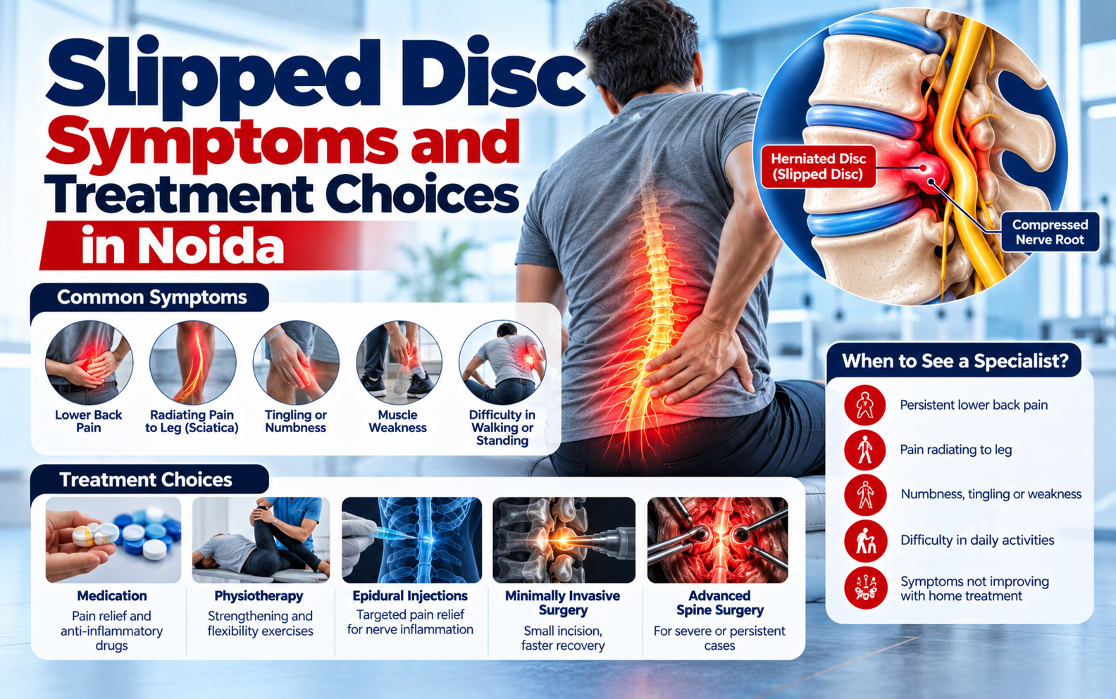 Medical illustration for Slipped Disc Symptoms and Treatment Choices in Noida